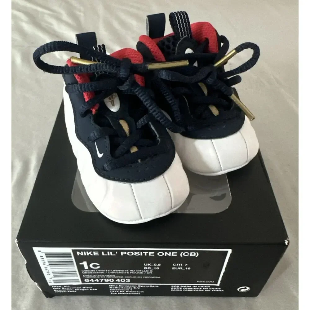 NIKE LITTLE POSITE ONE FOAMPOSITES OLYMPIC RED WHITE BLUE SHOES BABY BOY SIZE 1C